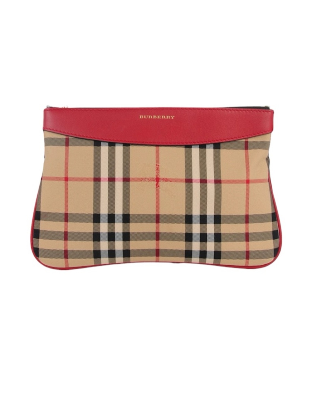 Burberry Beige Nova Check Clutch with Red Leather Trim